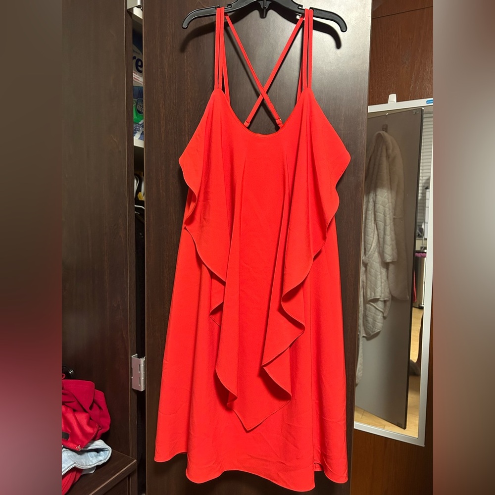 Gianni Bini Red Asymmetrical Ruffle Sundress with Crisscross Straps